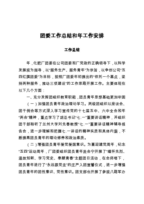 团委2011工作总结和2012年工作安排