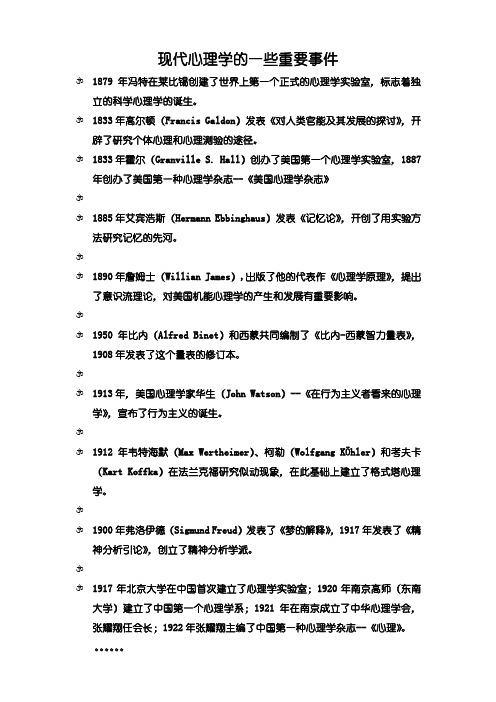 现代心理学的一些重要事件