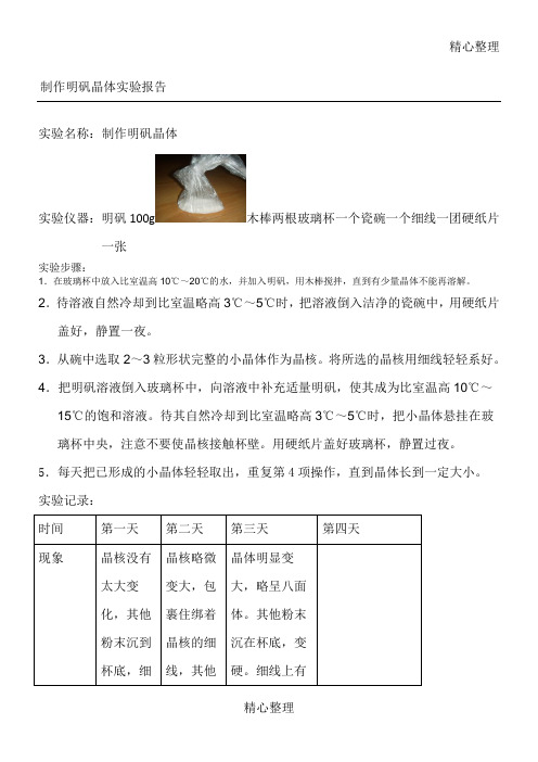 制作明矾晶体实验报告