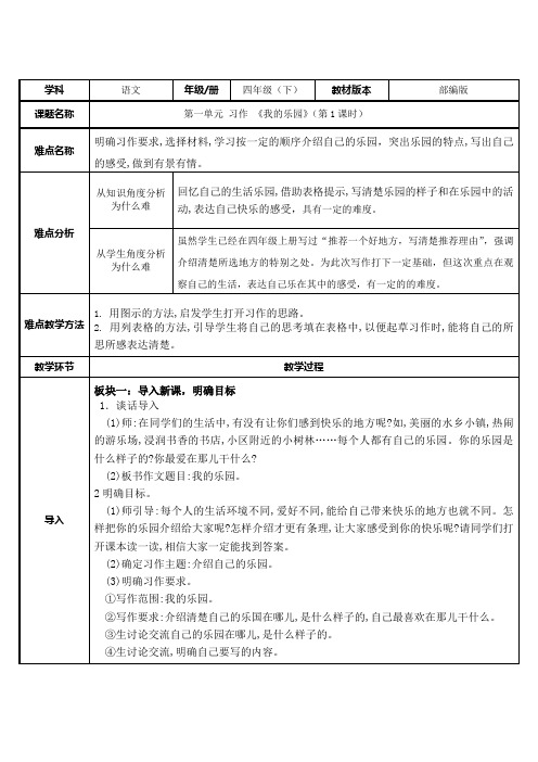 部编版语文四年级下册教案-第一单元-习作：我的乐园3