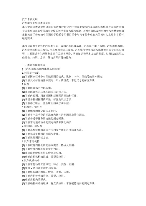 山东春考最新汽车考试大纲