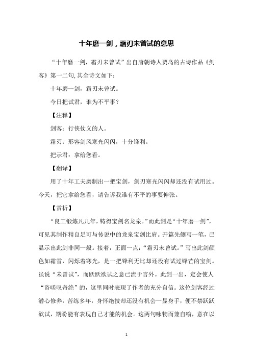 十年磨一剑,霜刃未曾试的意思