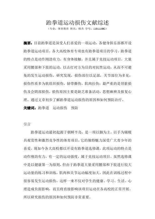 跆拳道运动损伤文献综述