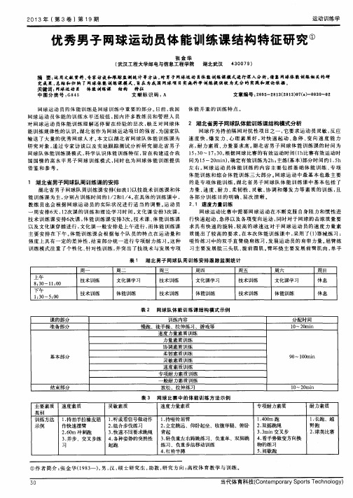 优秀男子网球运动员体能训练课结构特征研究