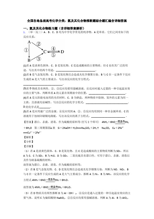 全国各地备战高考化学分类：氮及其化合物推断题综合题汇编含详细答案