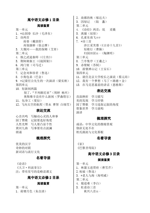 高中语文必修目录