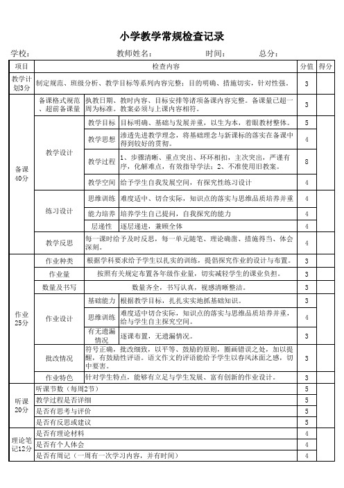 小学教学常规检查记录表