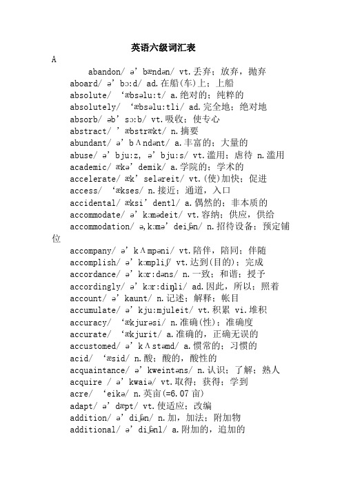 最新大学英语六级词汇表(带音标)