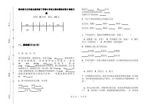 期末练习五年级全能突破下学期小学语文期末模拟试卷B卷练习题