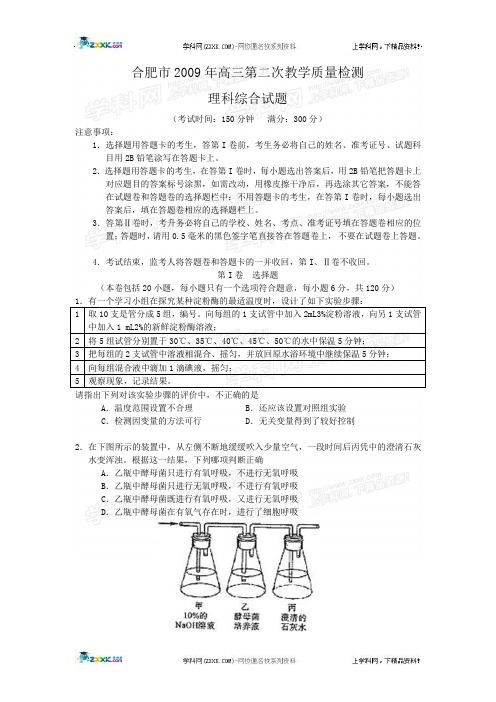 合肥市2009年高三第二次教学质量检测理科综合试题(word)(精)