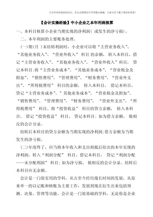 【会计实操经验】中小企业之本年利润核算