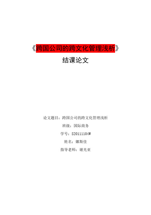 跨国公司的跨文化管理浅析
