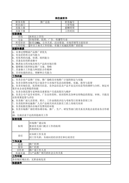 市场部医药学术推广总监岗位说明书
