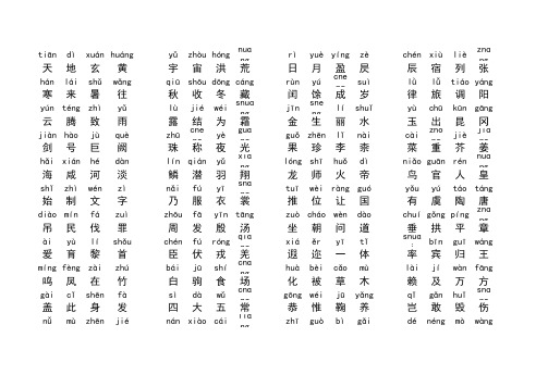 千字文全文带拼音(上下结构)