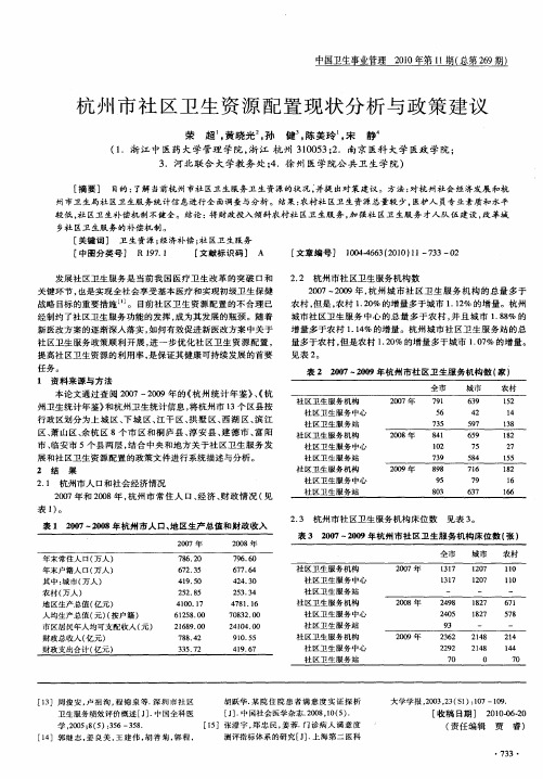 杭州市社区卫生资源配置现状分析与政策建议