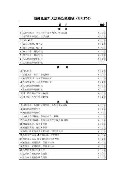 脑瘫儿童粗大运动功能测试(GMFM)
