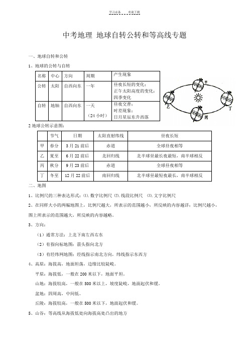 中考地理等高线专题