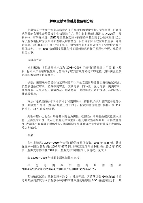 解脲支原体的耐药性监测分析