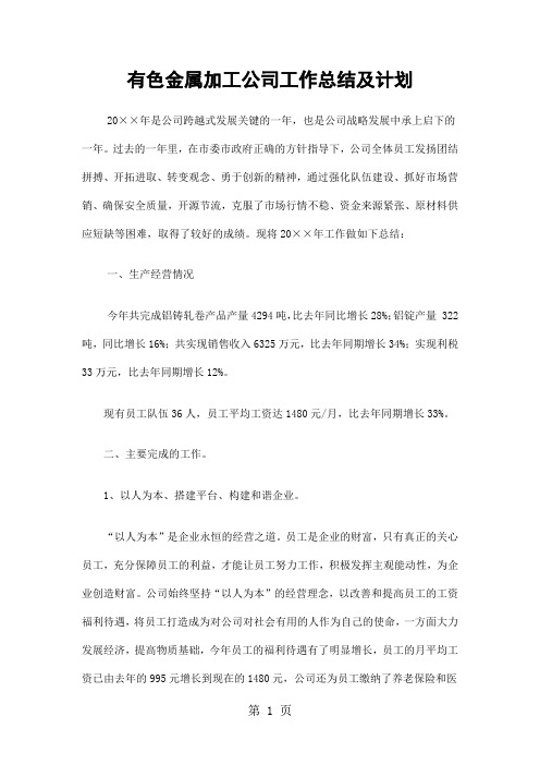 有色金属加工公司工作总结及计划精选共10页word资料