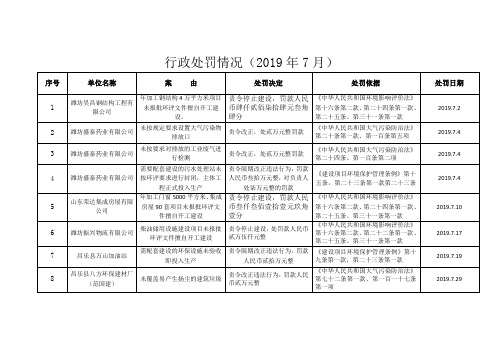 行政处罚情况2019年7月