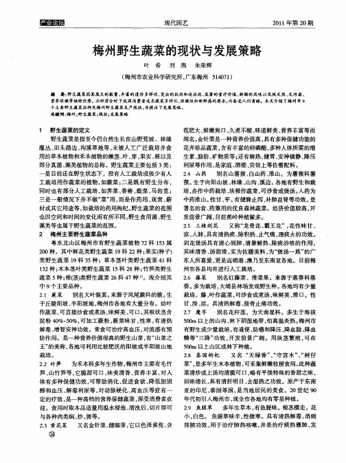 梅州野生蔬菜的现状与发展策略