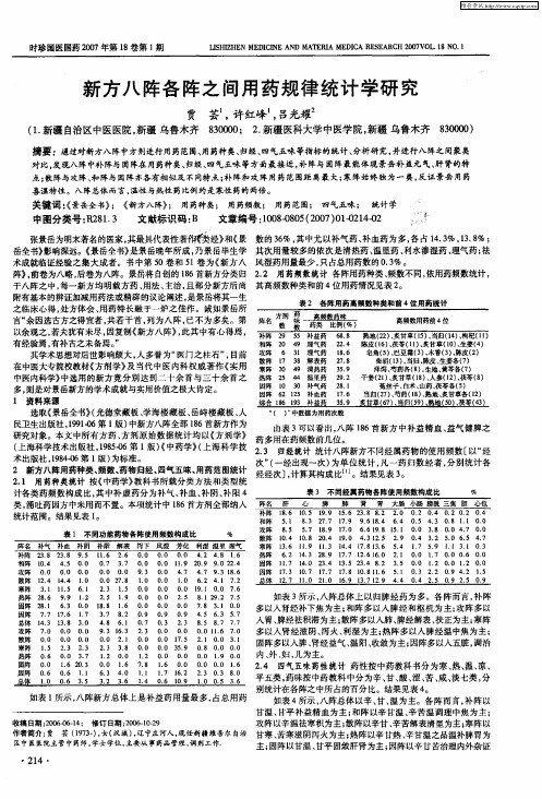 新方八阵各阵之间用药规律统计学研究