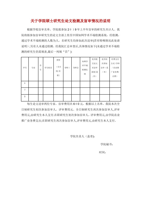XX学院硕士讨论生检测及盲审情况的说明