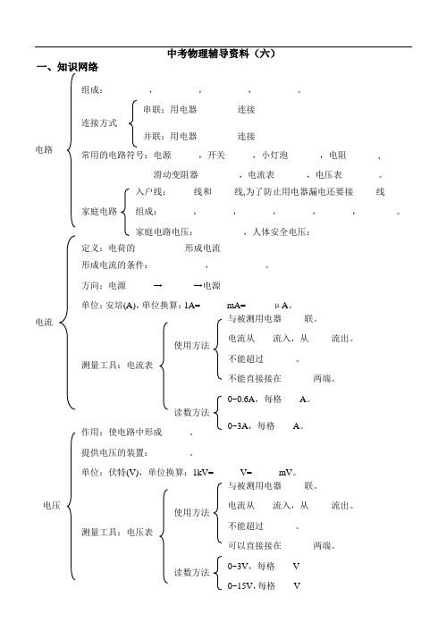 中考物理辅导资料(六) 电流和电路 电压 电阻 欧姆定律