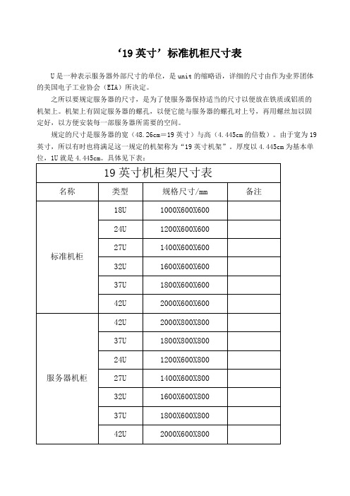 标准机柜尺寸表