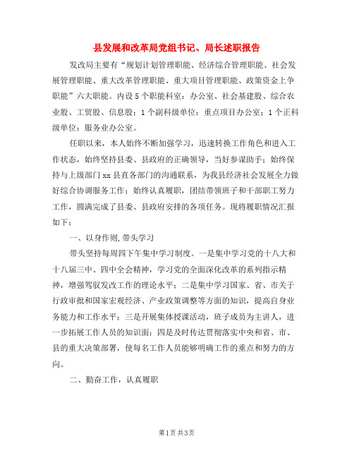 县发展和改革局党组书记、局长述职报告