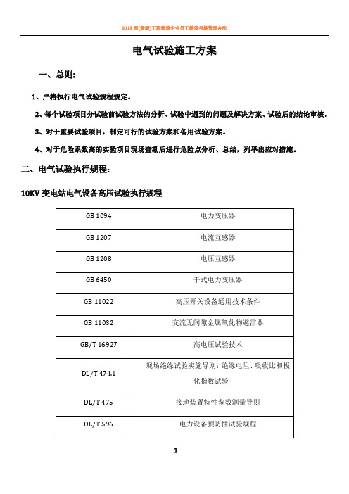 10kV电气试验方案