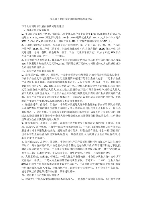 市非公有制经济发展面临的问题及建议