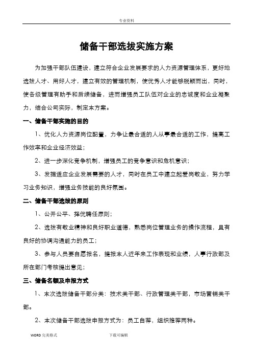 储备干部选拔实施计划方案(初)