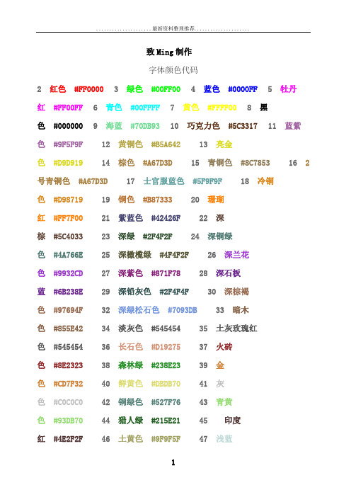 字体颜色代码(完整)