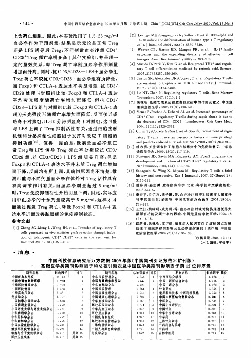 中国科技信息研究所万方数据2009年版《中国期刊引证报告》(扩刊版)——基础医学类期刊影响因子和总被