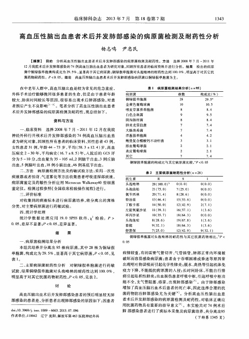 高血压性脑出血患者术后并发肺部感染的病原菌检测及耐药性分析