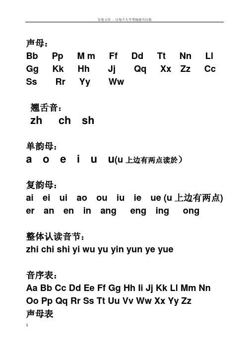 汉语拼音字母表完整版可A4打印