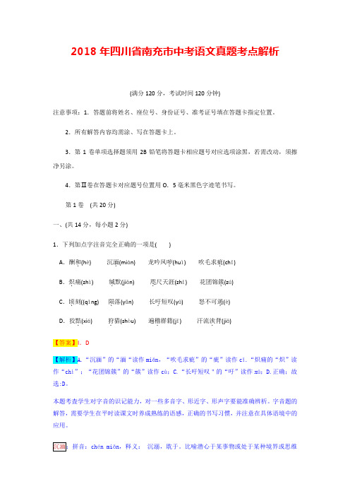 2018年四川省南充市中考语文真题考点解析