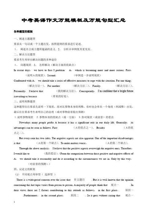 最全初中中考英语作文万能模板及万能写作句型总结