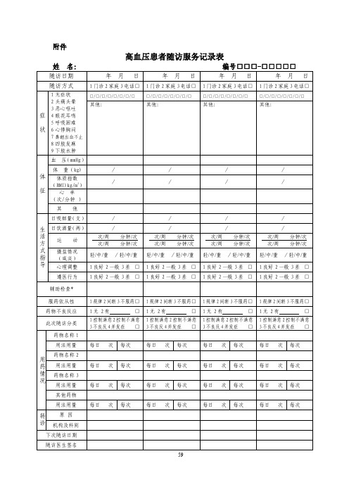 高血压患者随访服务记录表