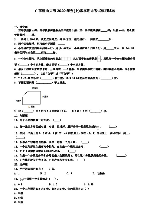 广东省汕头市2020年五(上)数学期末考试模拟试题