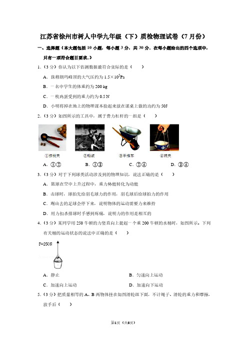 江苏省徐州市树人中学九年级(下)质检物理试卷(7月份)