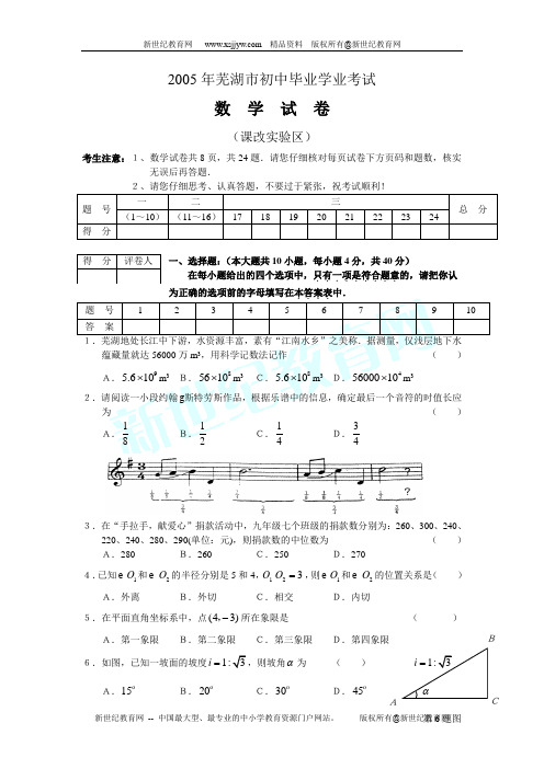 2005-2011年安徽省芜湖市中考数学试卷及答案(7套)