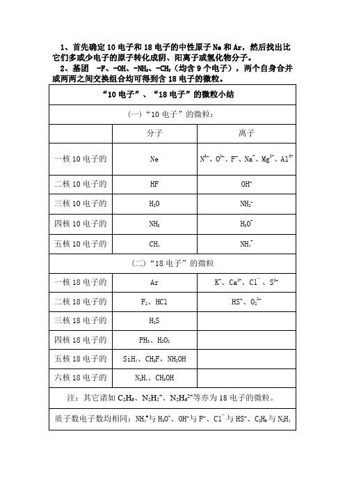 【化学】“10电子”和“18电子”