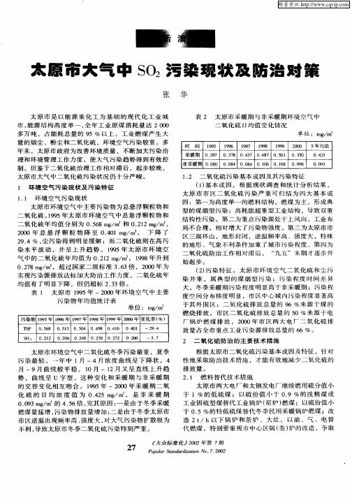 太原市大气中SO2污染现状及防治对策