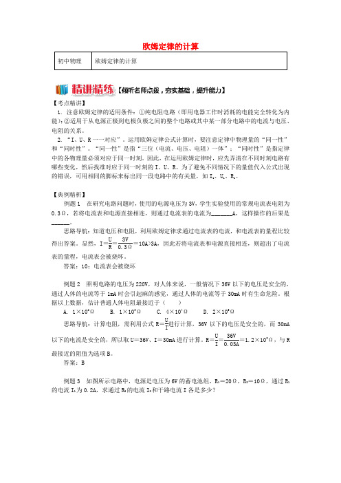 九年级物理上册 5.1 欧姆定律(欧姆定律的计算)精讲精练 (新版)教科版
