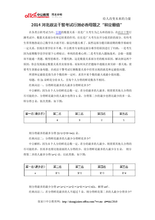 2014河北政法干警考试行测必看母题之“和定最值”