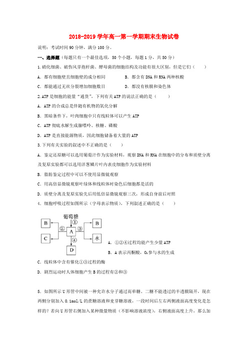 2018_2019学年高一生物上学期期末考试试题