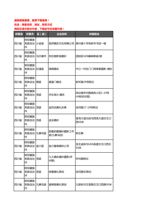 新版四川省阿坝藏族羌族自治州婚庆公司企业公司商家户名录单联系方式地址大全27家