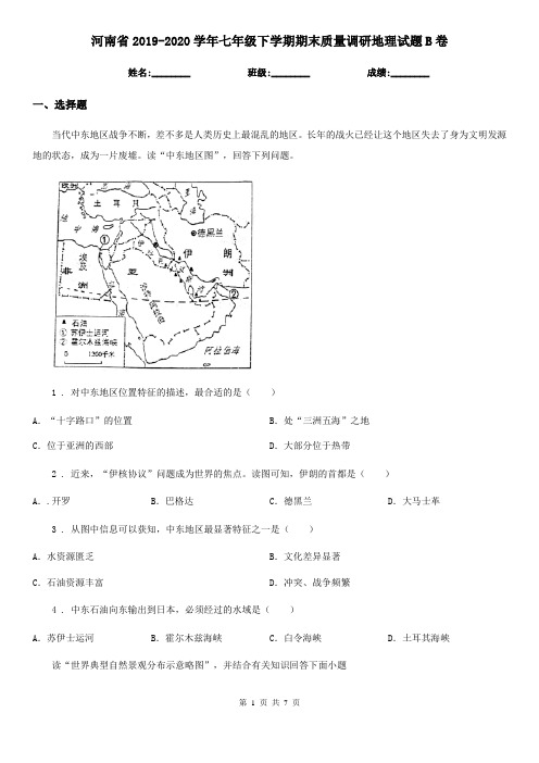 河南省2019-2020学年七年级下学期期末质量调研地理试题B卷